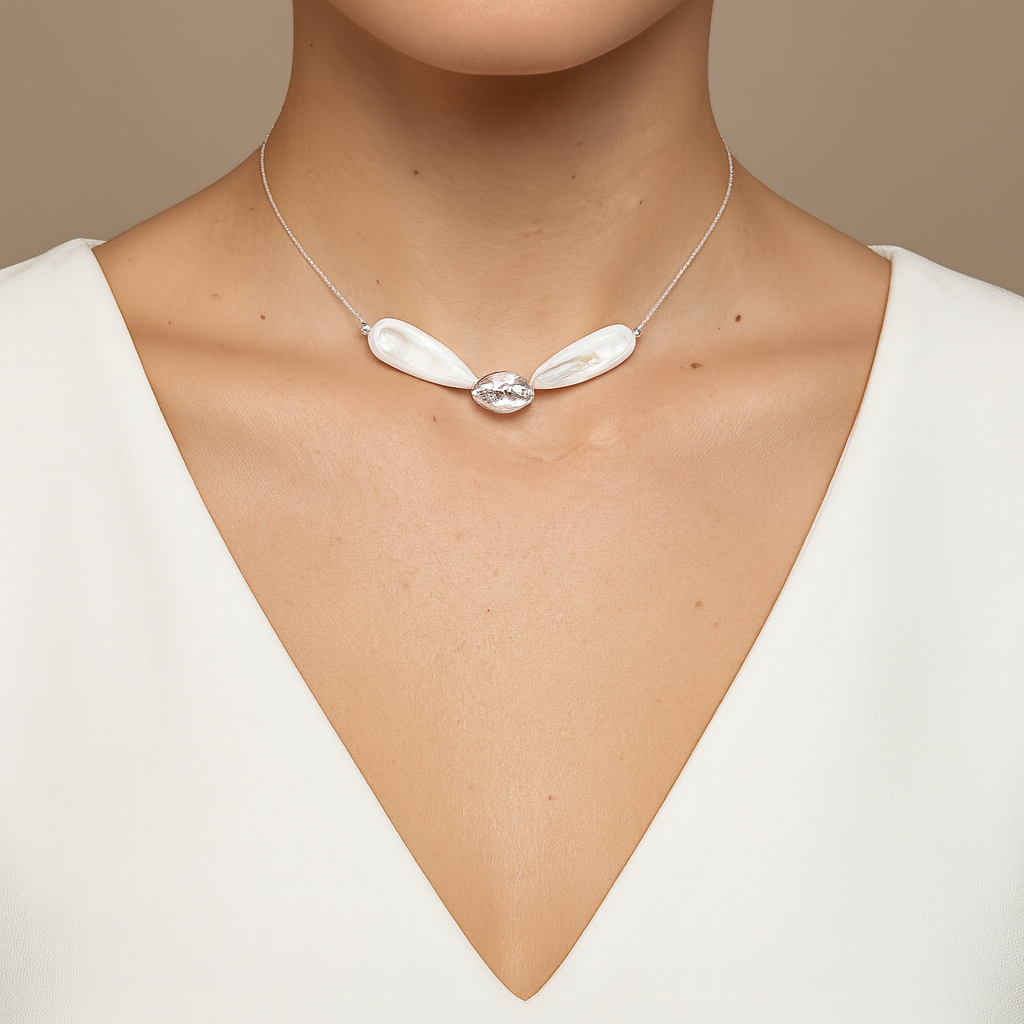 Colier din argint și sidef scoica vacanță