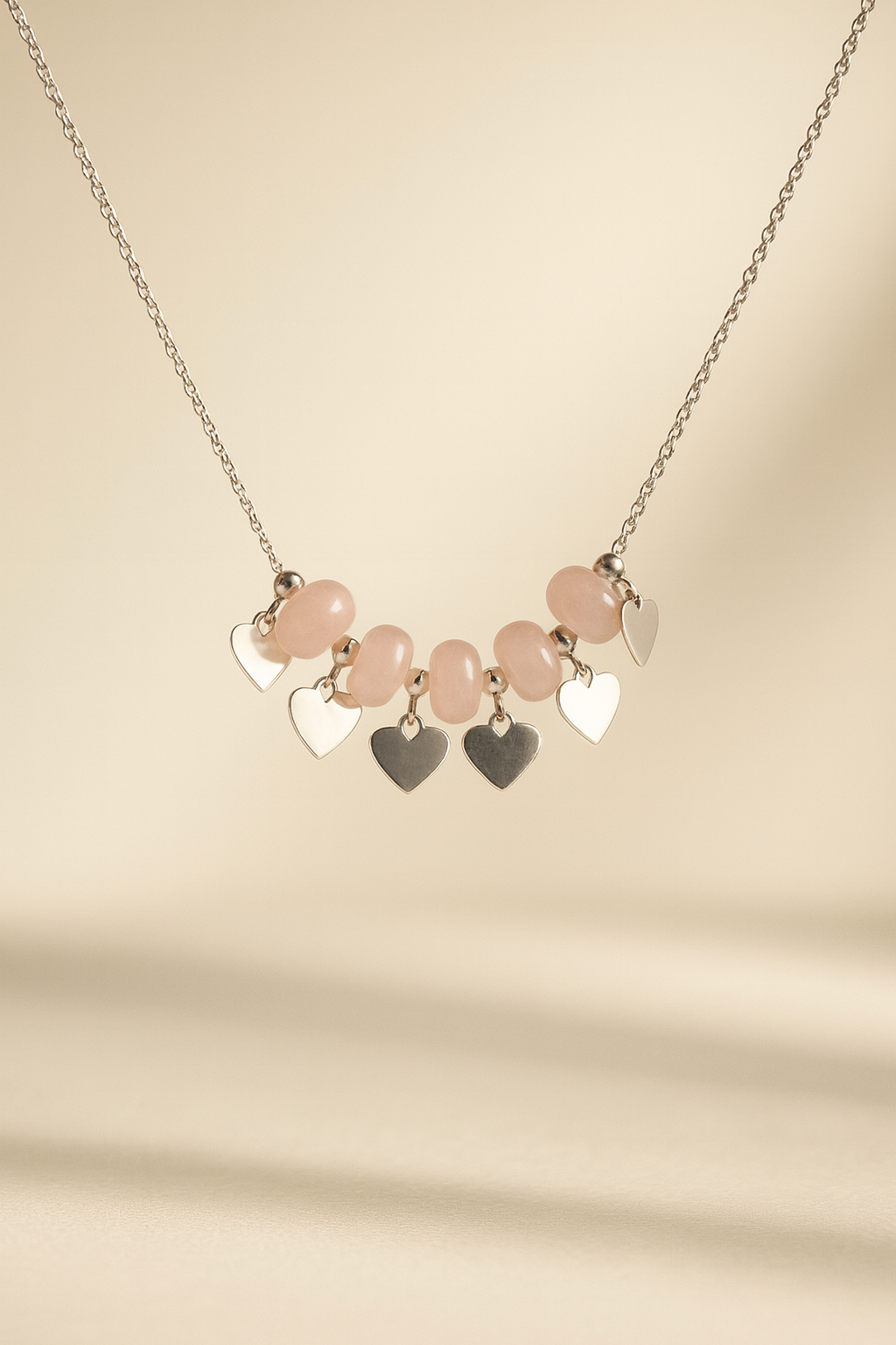 Colier argint și jad cu charms inimioare