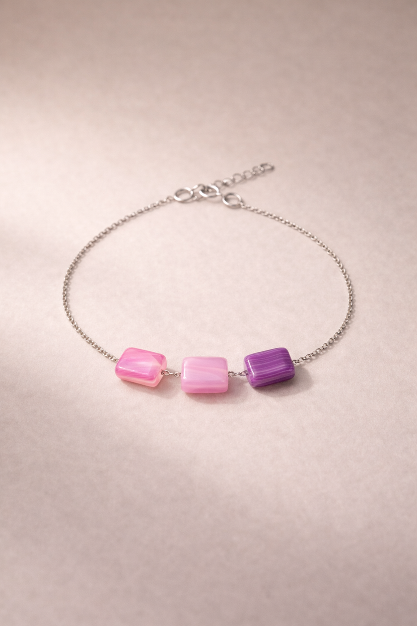 Brǎțarǎ din argint 925 cu agate fucsia | Rosalia