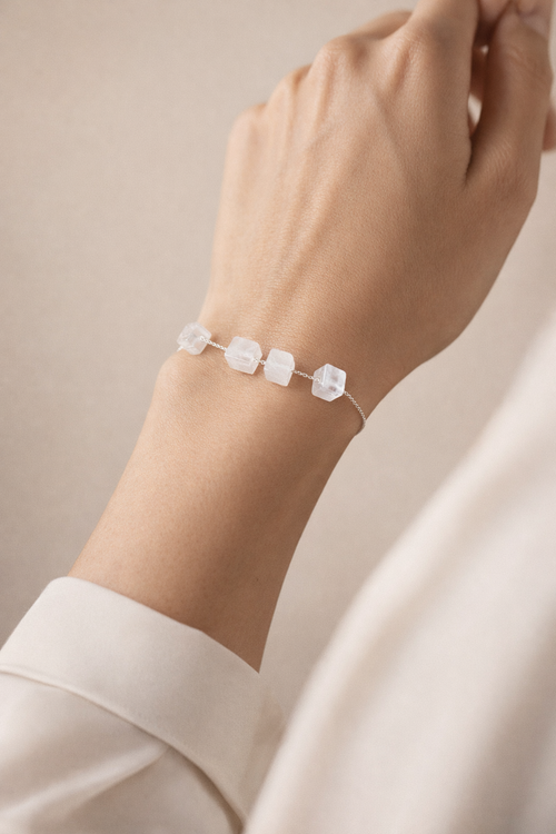 Brǎțarǎ din argint 925 cu cuarț roz nude | Aqua Clara