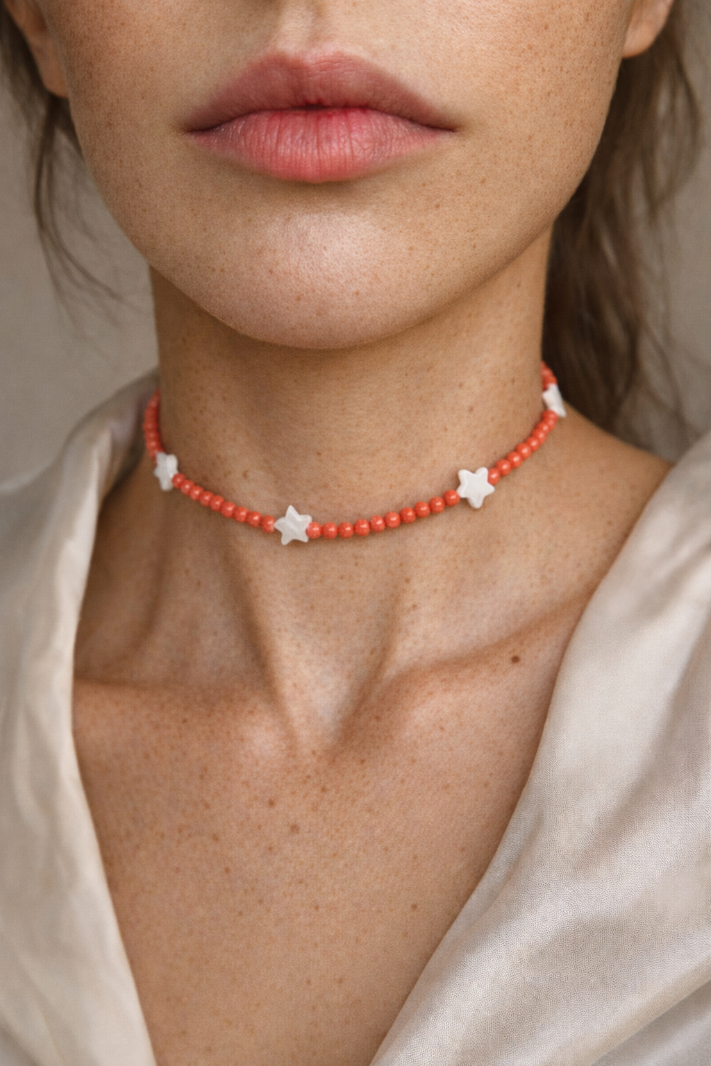 Choker din argint 925 cu coral si sidef | Stella Marina