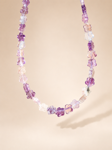 Choker din argint 925 cu ametist natural sculptat în formă de flori | Flora Amethysta