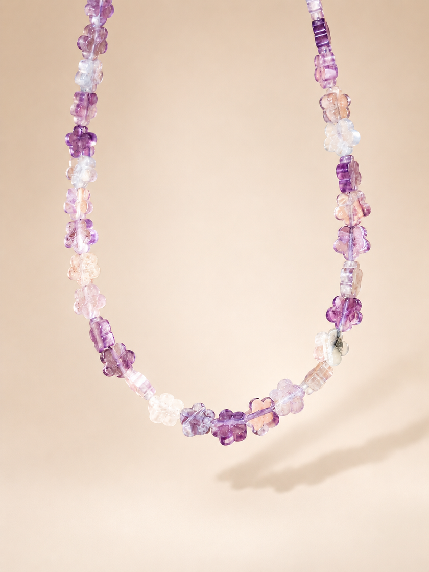 Choker din argint 925 cu ametist natural sculptat în formă de flori | Flora Amethysta
