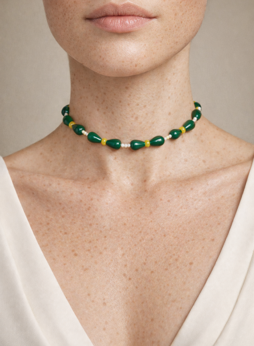 Choker din argint 925 cu jad si cuart | Verde Sole