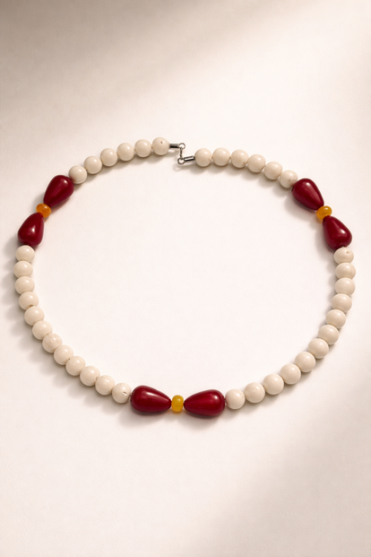 Choker din argint 925 cu coral si jad | Petalia