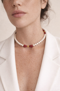 Choker din argint 925 cu coral si jad | Petalia