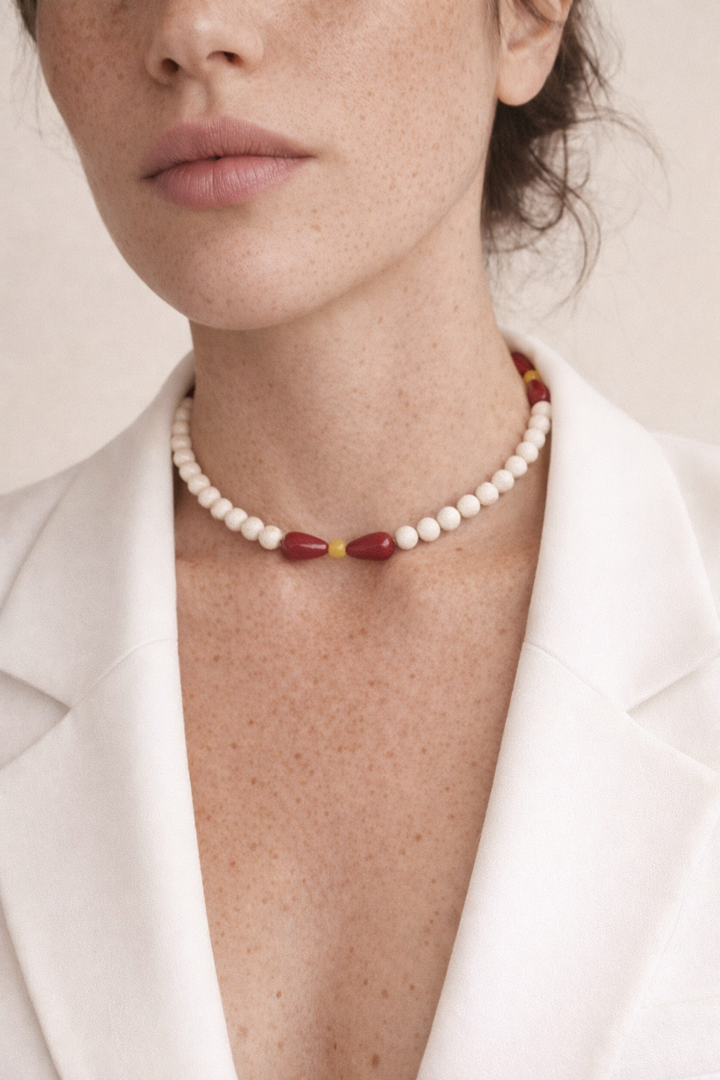 Choker din argint 925 cu coral si jad | Petalia