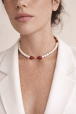 Choker din argint 925 cu coral si jad | Petalia