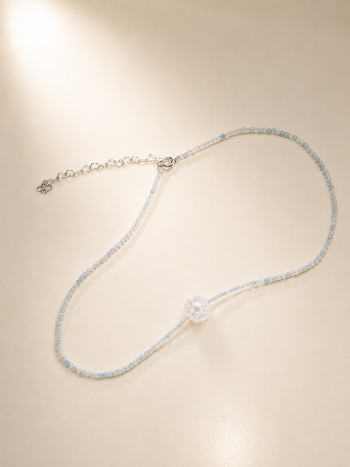 Choker din argint 925 cu acvamarin şi cristal de stâncǎ | Azzurra