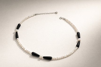 Choker din argint 925 cu sidef si onix | Contraste