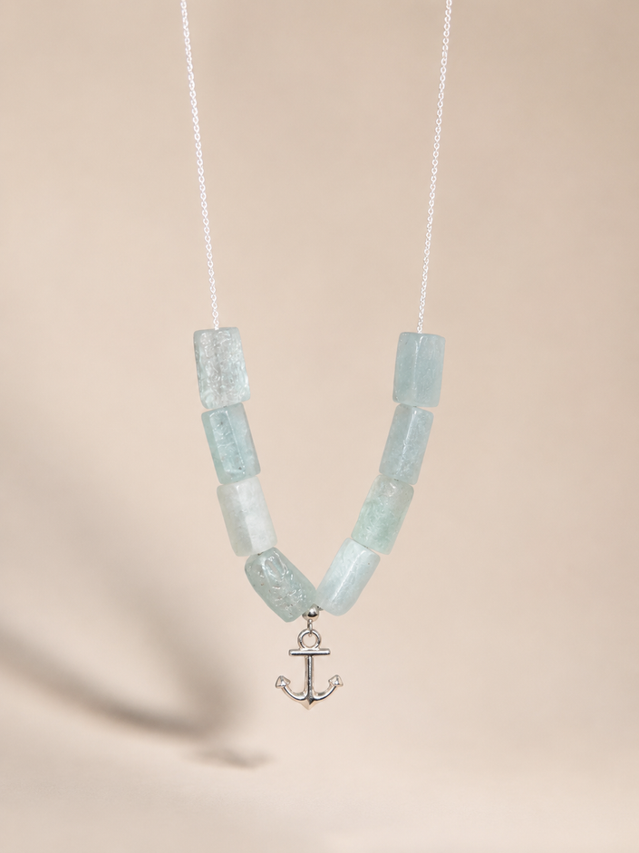 Colier din argint 925 cu pietre de acvamarin | Azure Anchor