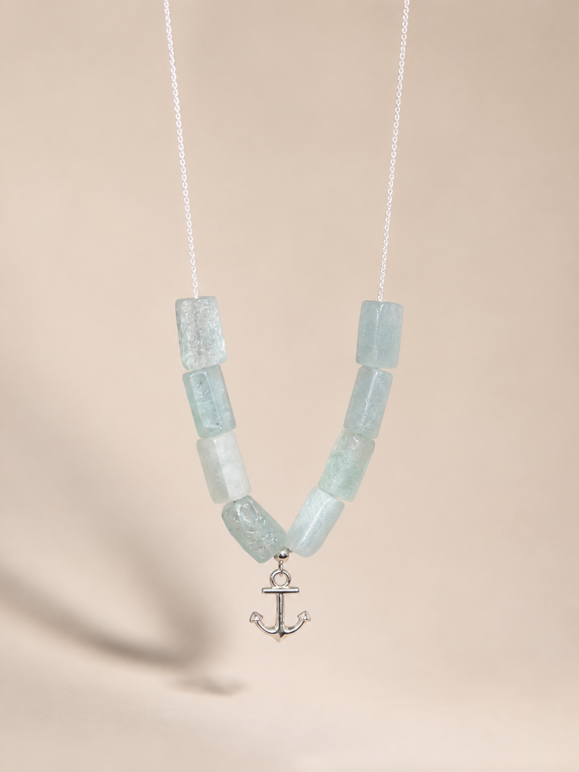 Colier din argint 925 cu pietre de acvamarin | Azure Anchor