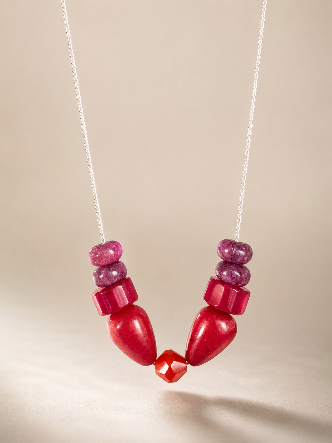 Colier din argint 925 cu agate, carneol şi jad | Crimson Muse
