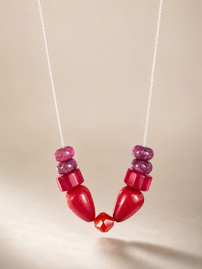 Colier din argint 925 cu agate, carneol şi jad | Crimson Muse