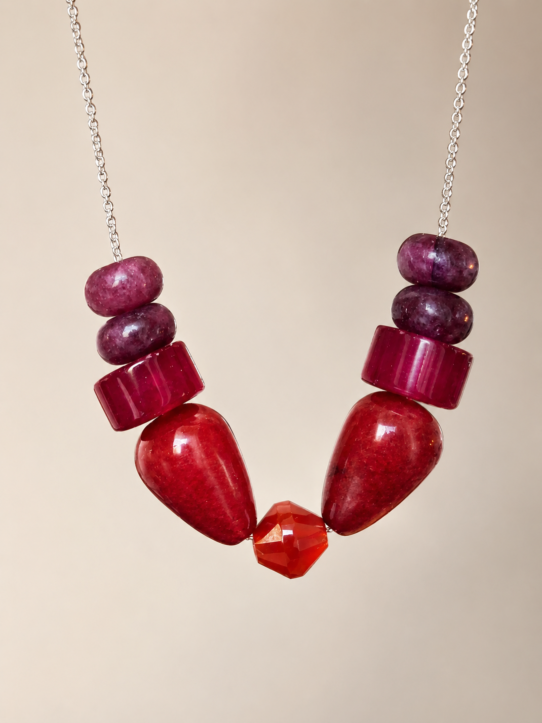 Colier din argint 925 cu agate, carneol şi jad | Crimson Muse