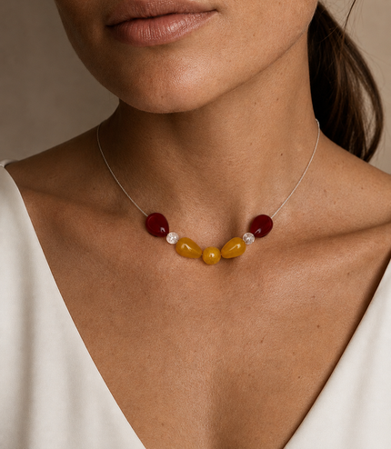 Colier din argint 925 cu  jad, agate și cristal de stâncǎ | Flora Ignis