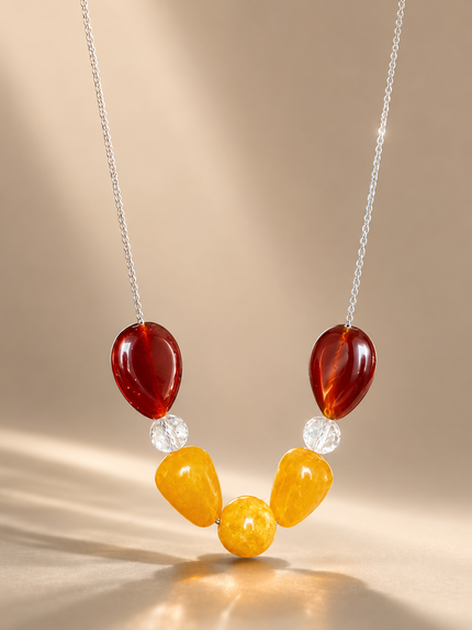 Colier din argint 925 cu  jad, agate și cristal de stâncǎ | Flora Ignis