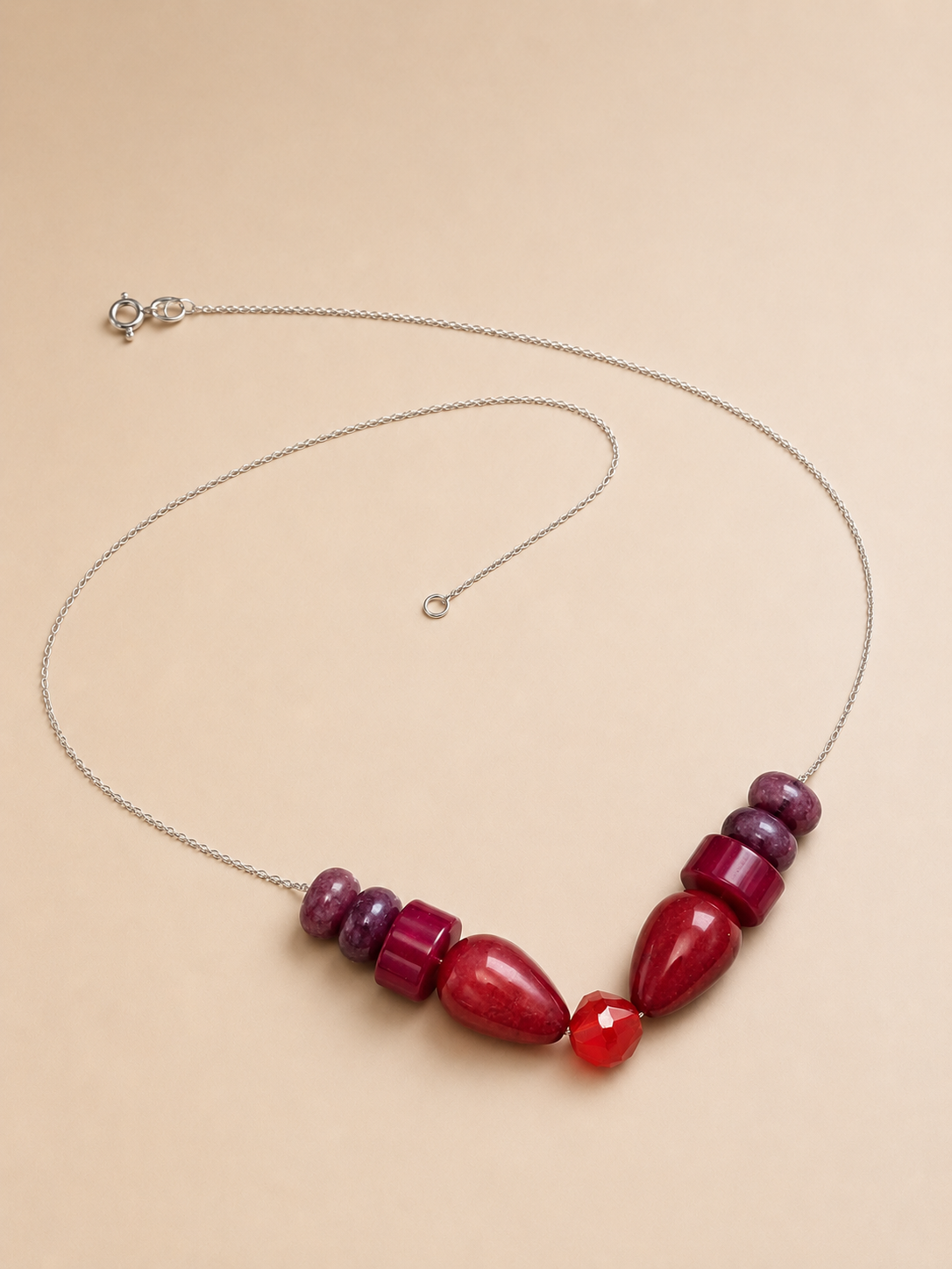 Colier din argint 925 cu agate, carneol şi jad | Crimson Muse