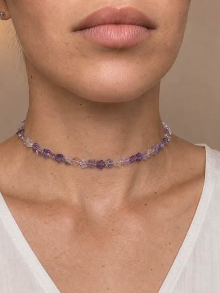 Choker din argint 925 cu ametist natural sculptat în formă de flori | Flora Amethysta