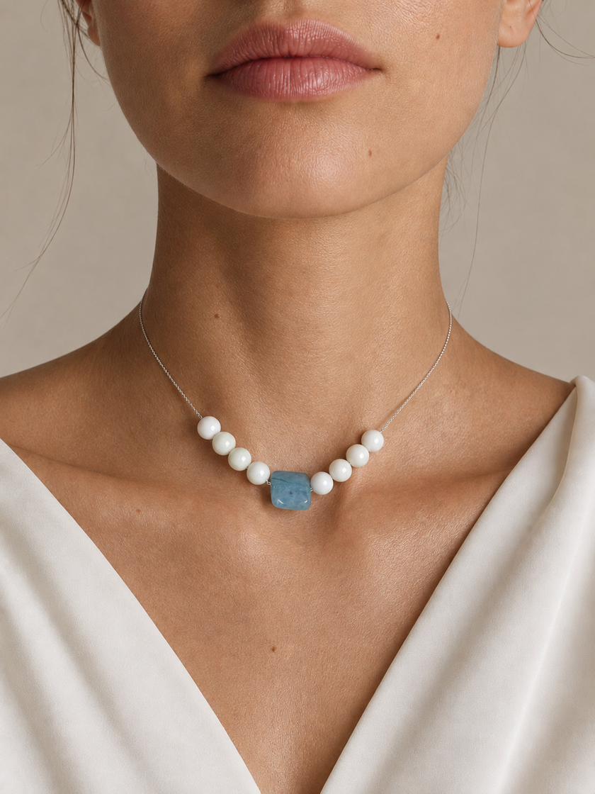 Colier din argint 925 cu opal si angelit | Etherea