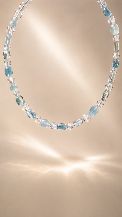 Colier din argint 925 cu acvamarin si cristal de stâncǎ | Aqua Clara