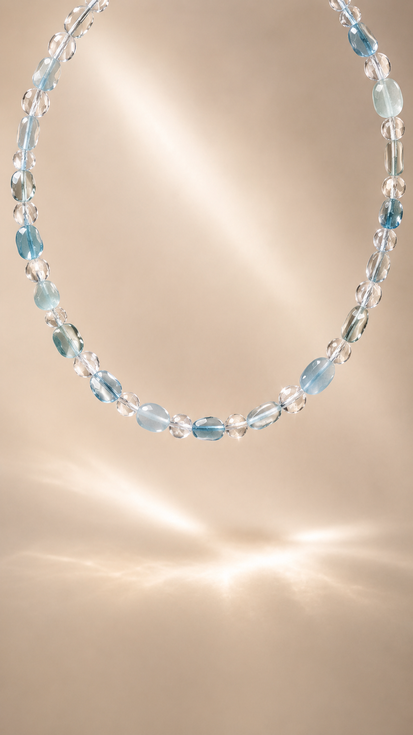 Colier din argint 925 cu acvamarin si cristal de stâncǎ | Aqua Clara