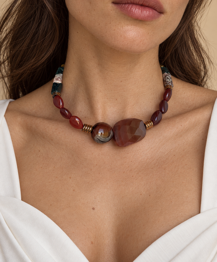 Choker din argint 925 cu agate si hematit | Terra