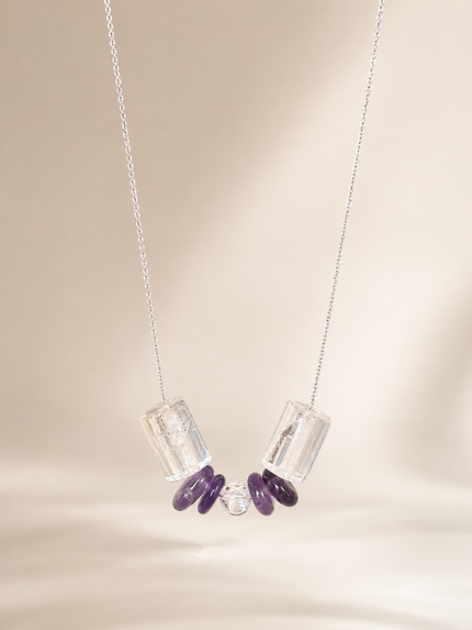 Colier din argint 925 cu cristal de stâncǎ și ametist | Lumen Amethysti