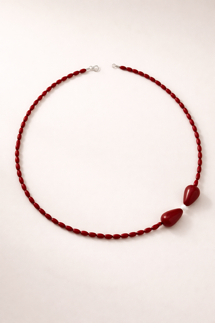 Choker din argint 925 cu coral si jad | Flora Rosso