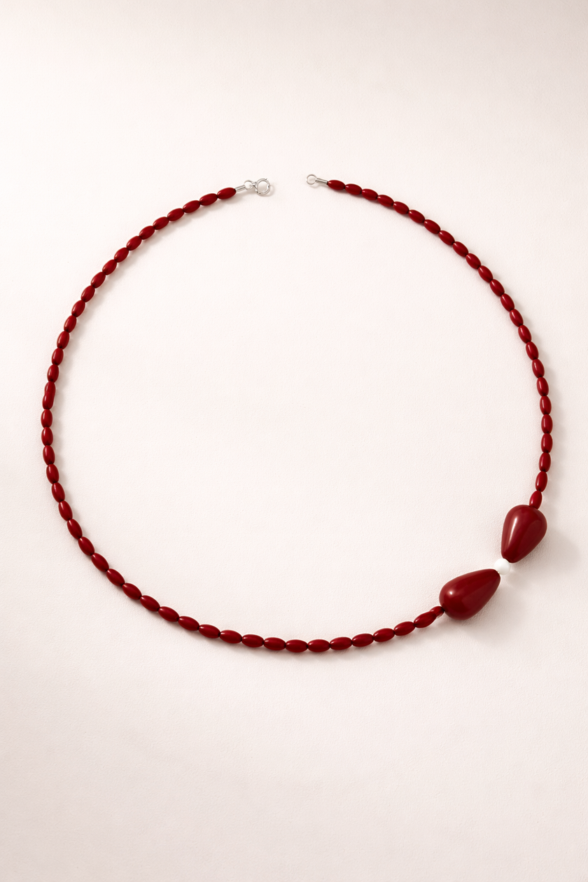 Choker din argint 925 cu coral si jad | Flora Rosso