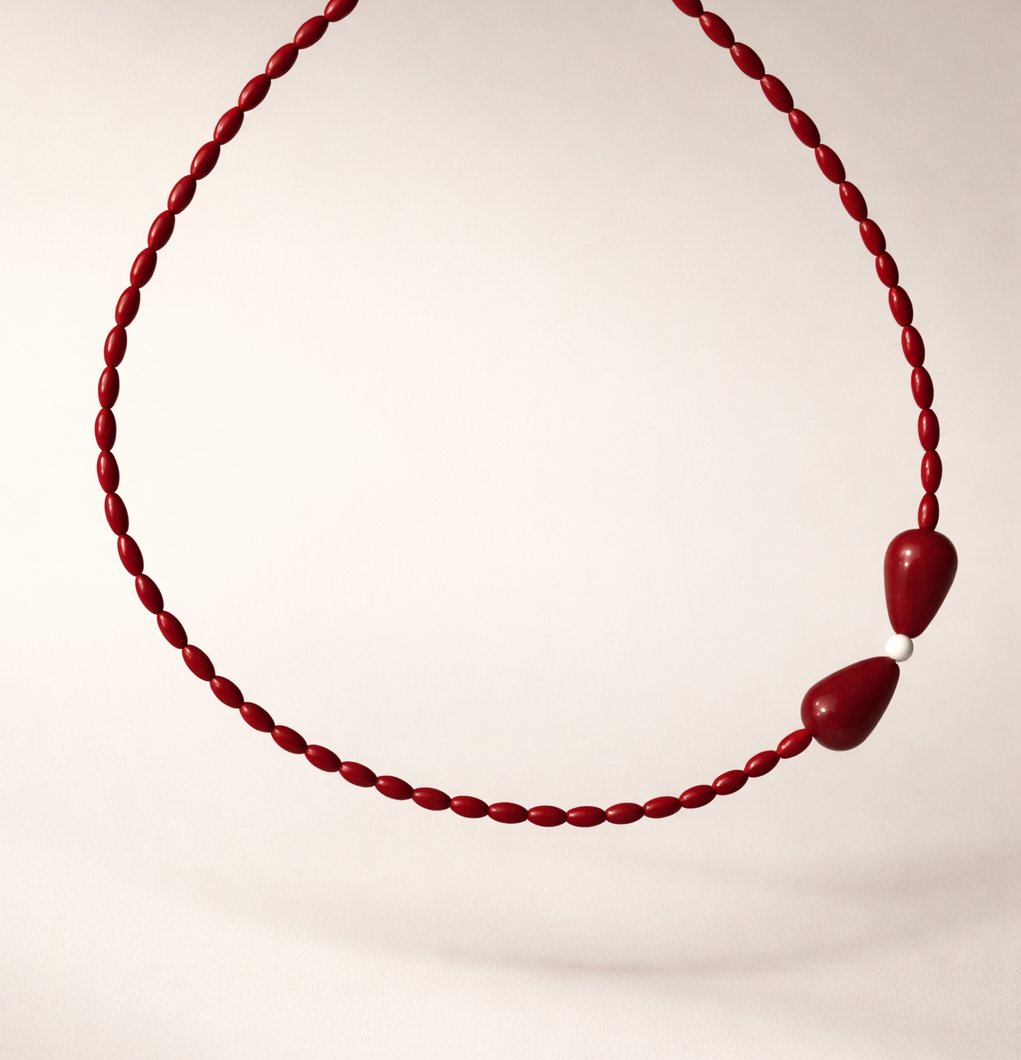 Choker din argint 925 cu coral si jad | Flora Rosso