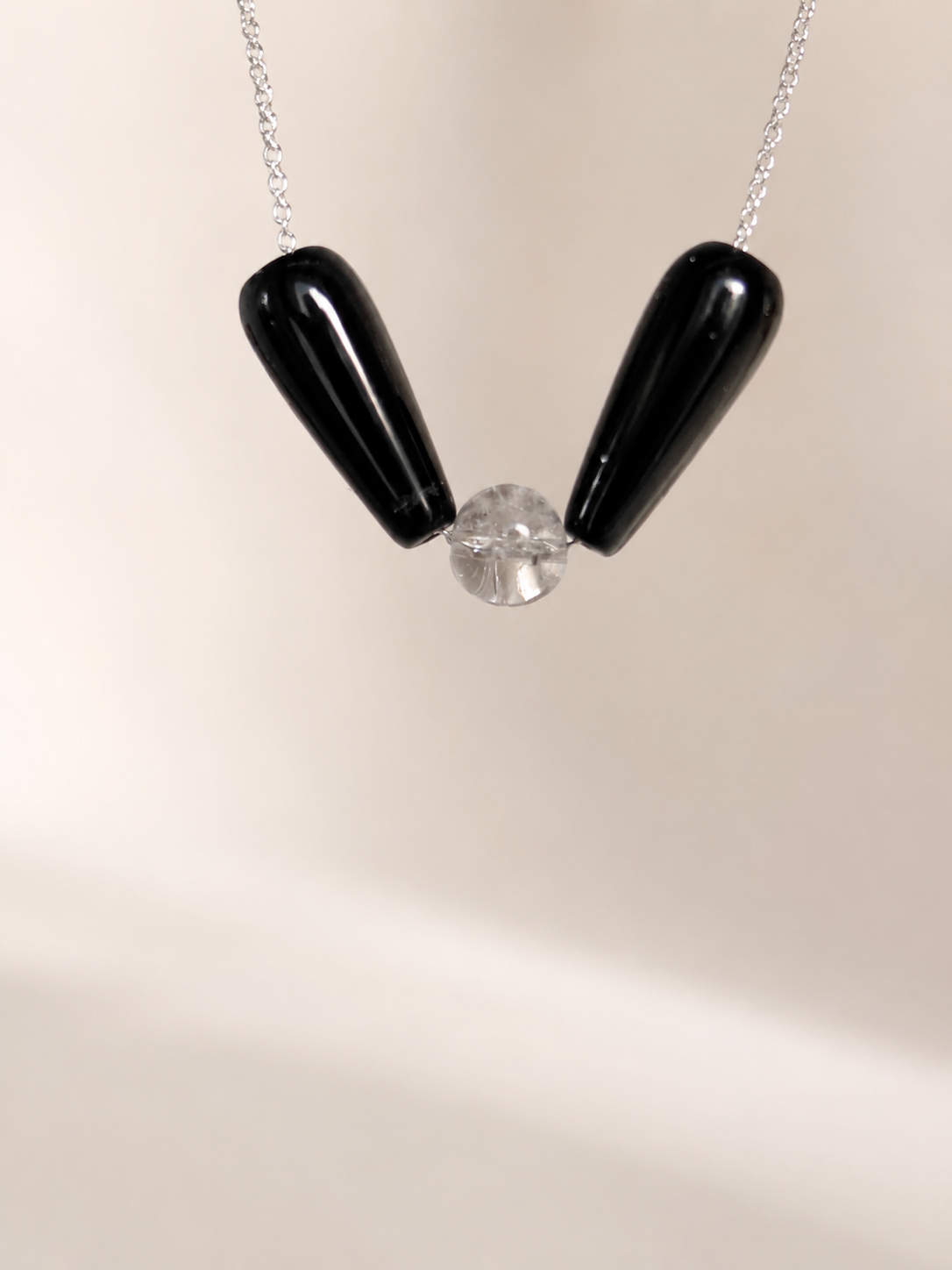 Colier din argint 925 cu onix si cristal de stâncǎ | Noir Lumière