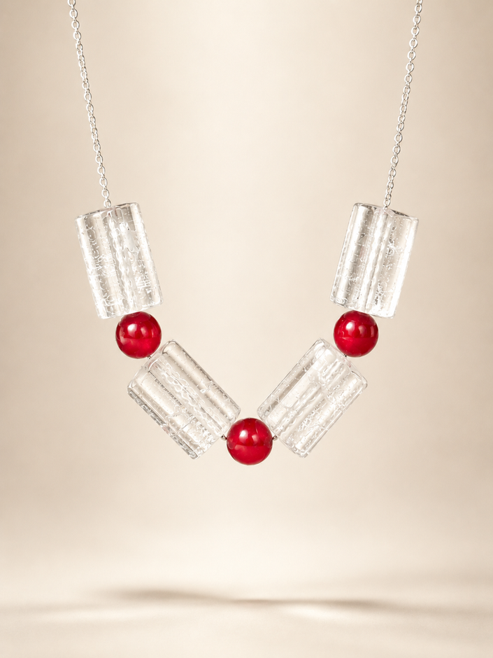 Colier din argint 925 cu jad si cristal de stâncǎ | Rubra Lux