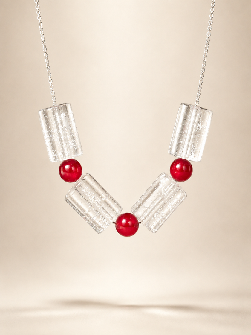 Colier din argint 925 cu jad si cristal de stâncǎ | Rubra Lux