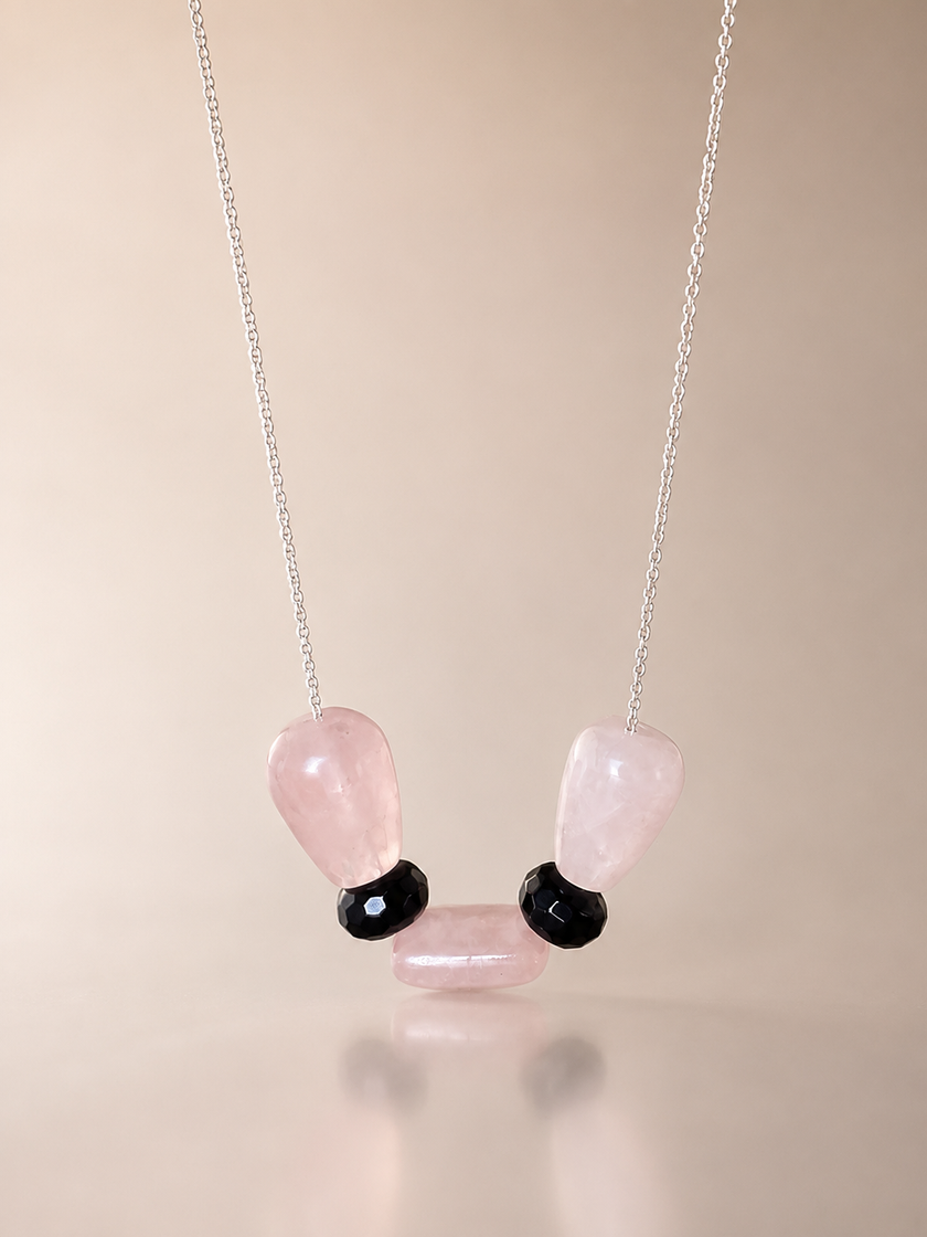 Colier din argint 925 cu cuarț şi onix | Rosa Nox