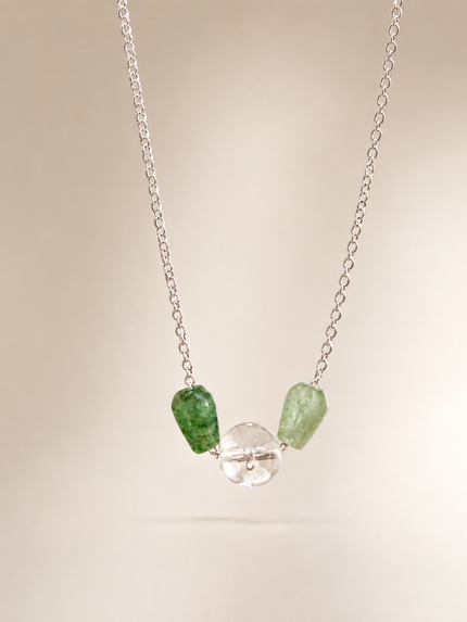 Colier din argint 925 cu cristal de stâncă și picături de cuarț verde |  Nympha