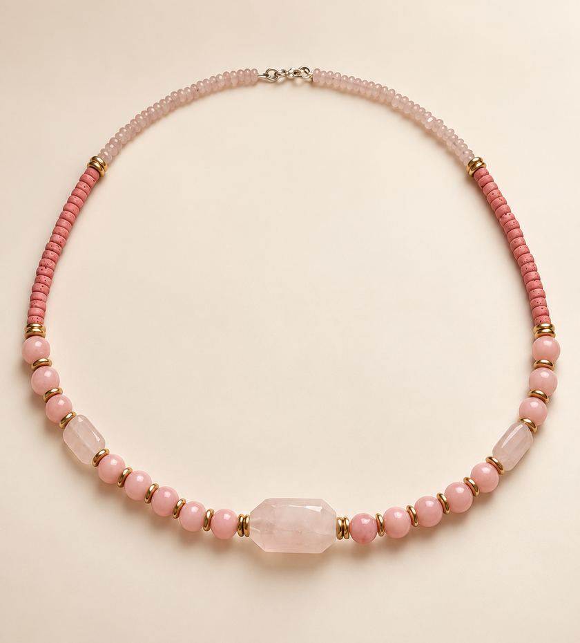 Choker din argint 925 cu cuarț, hematit, lavǎ şi jad | Rosélia