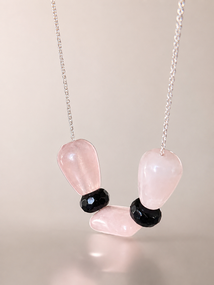 Colier din argint 925 cu cuarț şi onix | Rosa Nox
