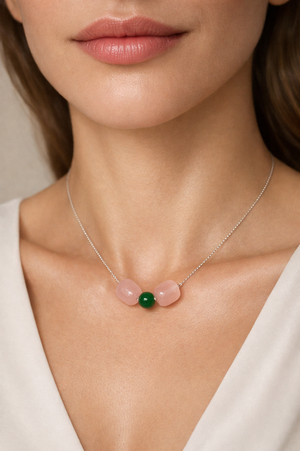 Colier din argint 925 cu jad roz si verde | Harmonia