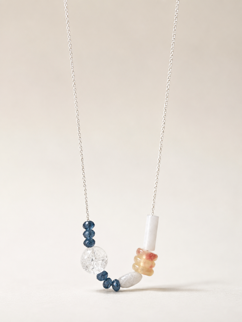 Colier din argint 925 cu coral, jad, cristal de stâncǎ | Aurea Marina