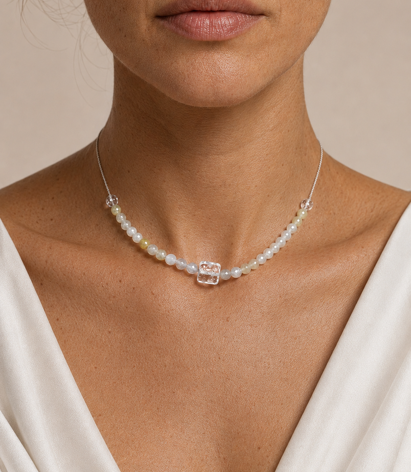 Colier din argint 925 cu cristal de stâncǎ şi jad | Lucida