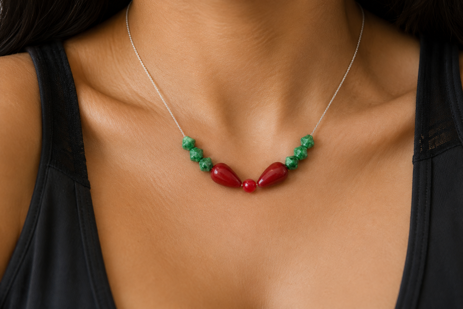 Colier din argint 925 cu jad | Rosso Verde