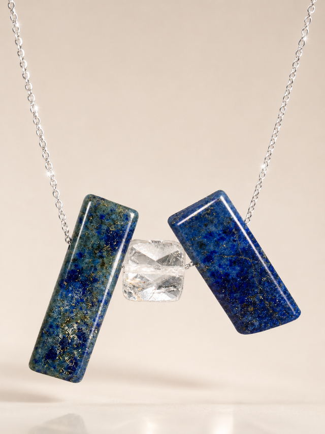 Colier din argint 925 cu lapis lazuli și cristal de stâncă | Astra