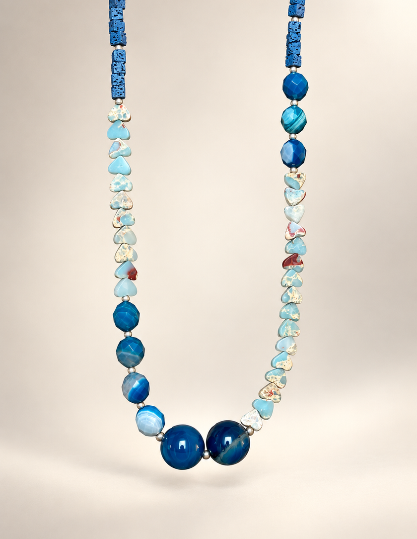 Choker din argint 925 cu lavǎ, jasp şi agate | Azuréa