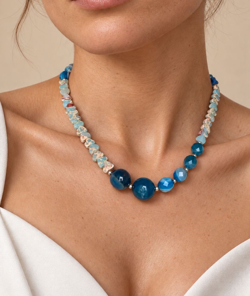 Choker din argint 925 cu lavǎ, jasp şi agate | Azuréa