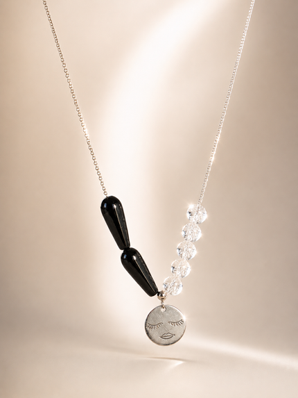 Colier din argint 925 cu onix și cristal de stâncă | Equilibrium