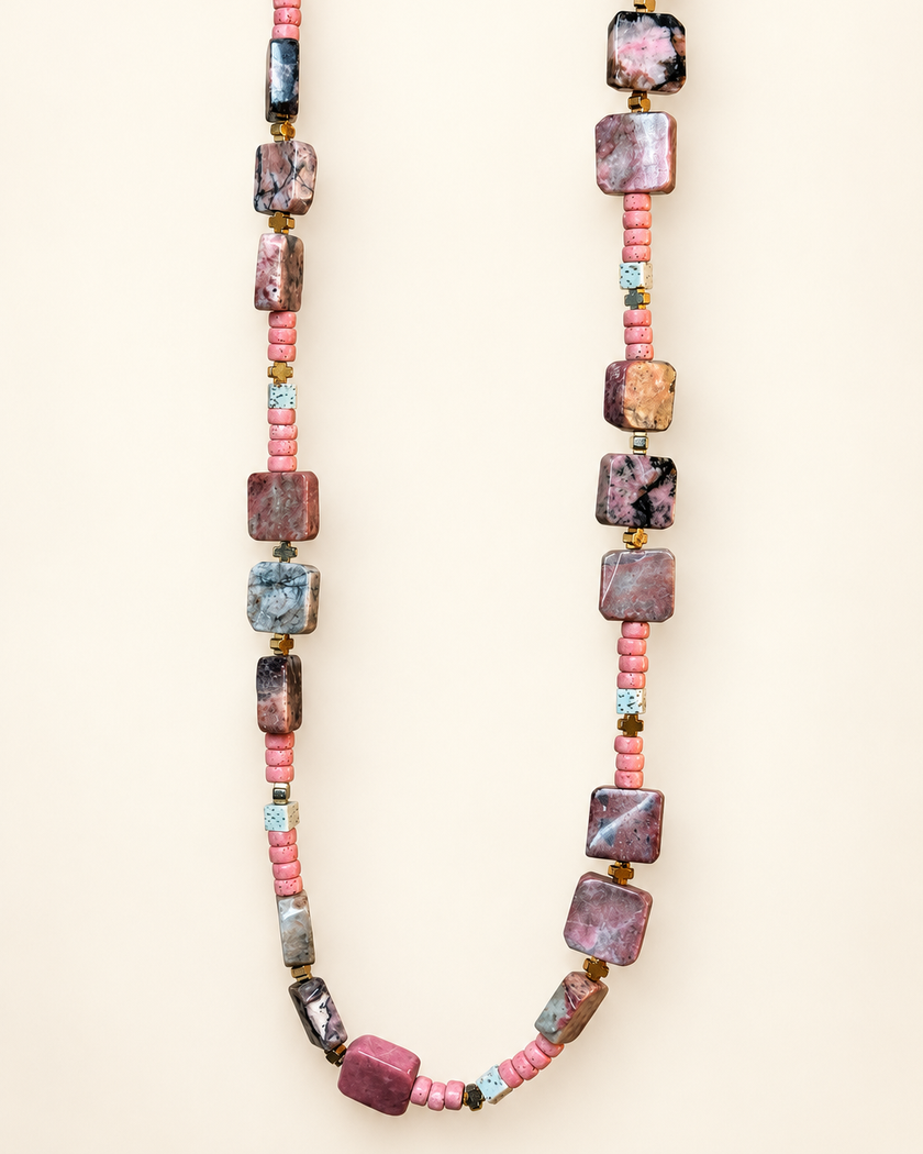 Choker din argint 925 cu rodonit, lavǎ, hematit | Rosaria