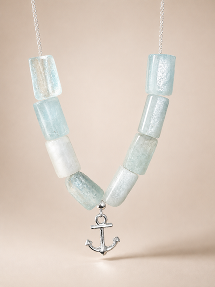 Colier din argint 925 cu pietre de acvamarin | Azure Anchor