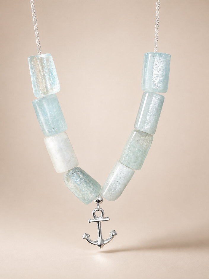 Colier din argint 925 cu pietre de acvamarin | Azure Anchor
