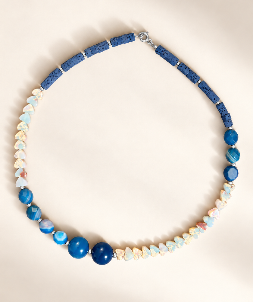 Choker din argint 925 cu lavǎ, jasp şi agate | Azuréa